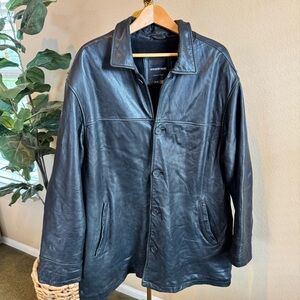 Vintage ANDREW MARC Men’s XL SOFT Black Leather Jacket Pockets Button 80s